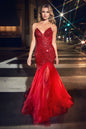 Strapless Embellished Beads Mermaid Tulle Skirt Long Prom Dress CDCD0214