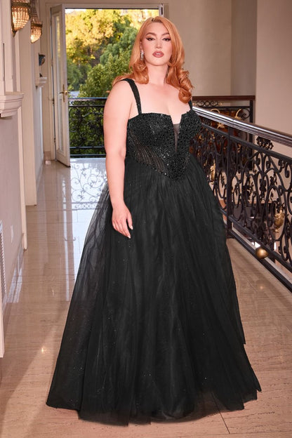 Strapless A-Line Embellished Bodice Plus Size Long Prom Dress CDCD0217C