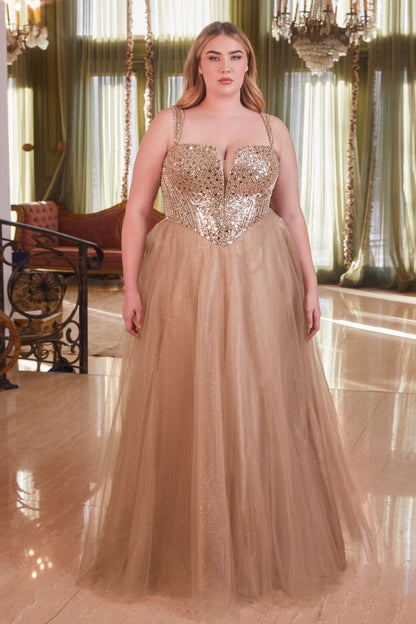 Strapless A-Line Embellished Bodice Plus Size Long Prom Dress CDCD0217C