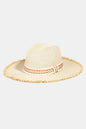 Stylish geometric pattern sun hat with raw textured edges, perfect for sunny summer days.