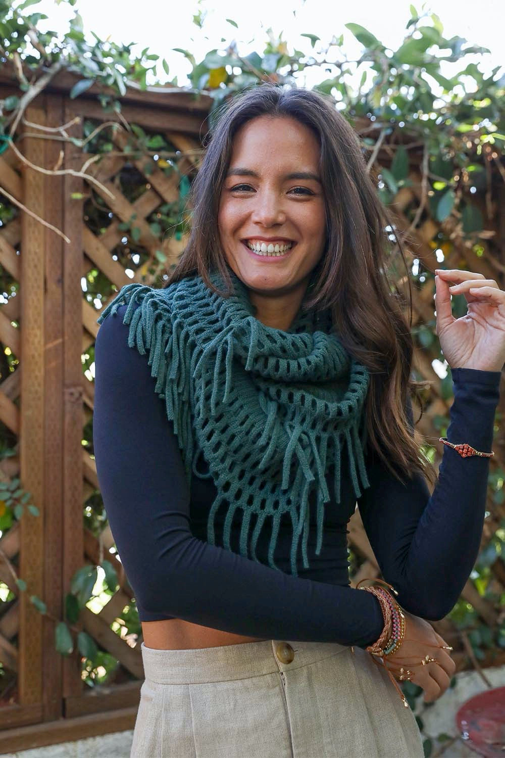 Fuzzy Chenille Tassel Infinity Scarf