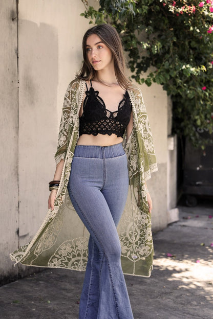 Contrast Mesh Cotton Lace Kimono