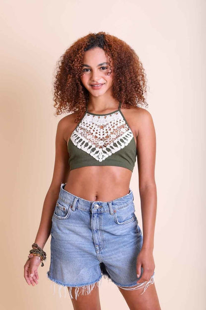 Crochet Lace High Neck Bralette