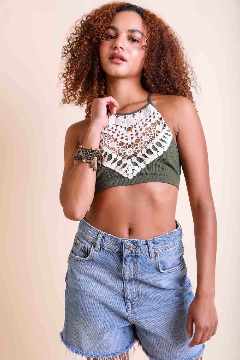 Crochet Lace High Neck Bralette