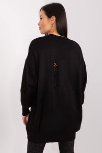 Black Knitted Casual Cardigan with Lace-up Detail