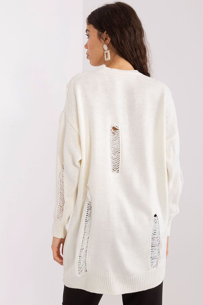 Cozy ivory knit cardigan with detailed embroidery design on back