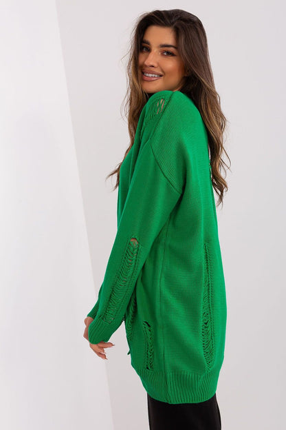 Cozy green oversized cardigan with textured knit detail