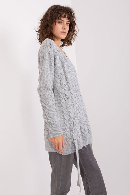 Elegant gray cable-knit sweater dress by Badu, featuring a stylish and cozy design for the modern fashionista.