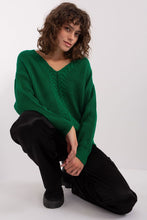 Load image into Gallery viewer, Cozy green knit pullover sweater by Badu, featuring a comfortable V-neck design and a relaxed fit for casual everyday style.