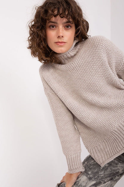 Cozy Chic Women's Turtleneck Sweater by Badu - Soft, textured knit in neutral tone, perfect for autumn layering.