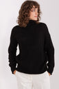 Cozy Chic Women's Turtleneck Sweater by Badu - Warm, textured black knit pullover with a high collar.