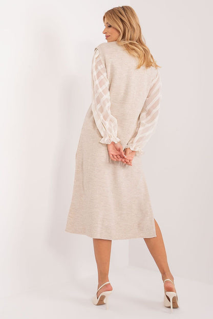 Elegant Lace-Trimmed Beige Midi Dress by Badu