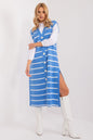 Elegant striped midi dress in a stylish blue and white color palette, featuring a button-down design and a sleeveless silhouette from the Badu fashion brand.