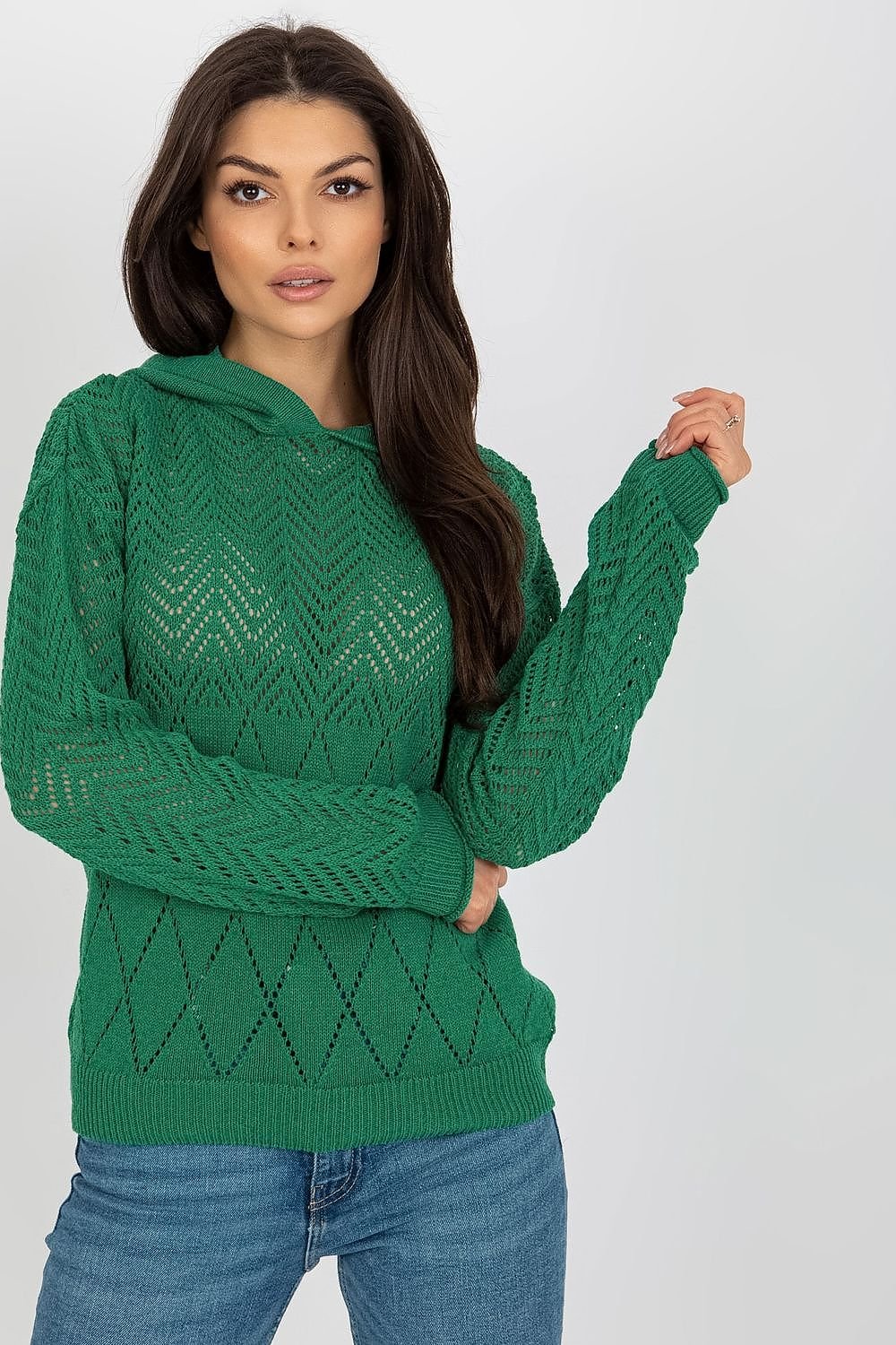 Cozy Chenille Emerald Crewneck Sweater by Badu - Chic knit pattern, comfortable long sleeve design, casual elegant look