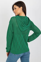 Load image into Gallery viewer, Cozy Chenille Emerald Crewneck Sweater by Badu - Warm, textured knit in a rich green hue, featuring a hood and intricate diamond pattern.