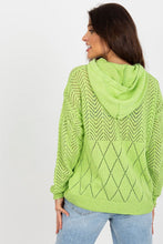 Load image into Gallery viewer, Cozy emerald green chenille crewneck sweater with diamond pattern design and oversized hood