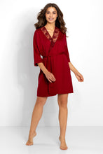 Load image into Gallery viewer, Red ladies bathrobe with lace trim by Momenti Per Me