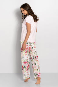 Elegant floral print pajamas with a comfortable white top, ideal for a relaxing night's sleep.