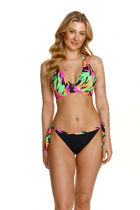 Tropical Floral Print Bikini Set - Vibrant Swimsuit with Halter Top and Tie Sides