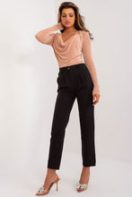 Load image into Gallery viewer, Elegant velvet plunge bodysuit with a flattering draped neckline, slim fit design, and sleek black high-waisted pants.