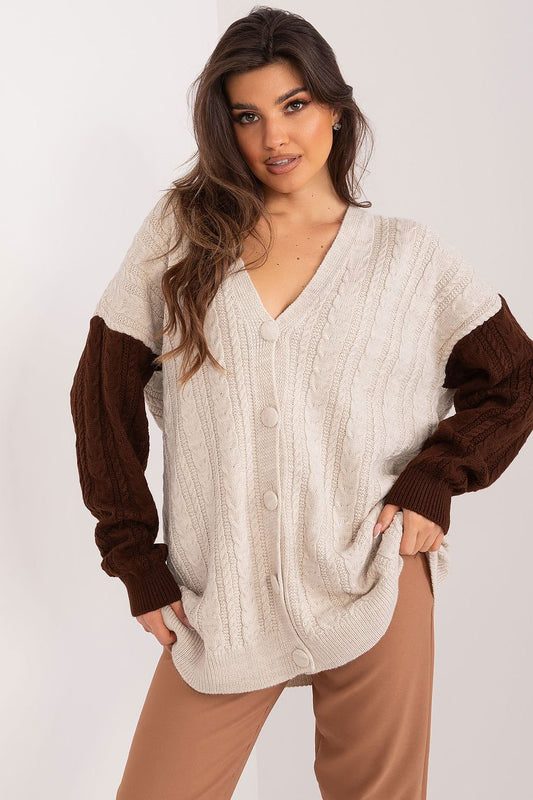 Chic Faux Fur Trimmed Cable Knit Sweater by Badu