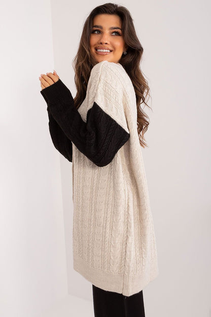 Cozy cable knit sweater with faux fur trim, stylish women's fashion accessory