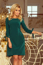 Elegant emerald green cocktail dress with long sleeves, showcasing a stylish and sophisticated look for a formal event.