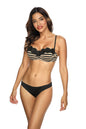 Stylish two-piece swimsuit featuring striped print bra top and solid black briefs by Etna.