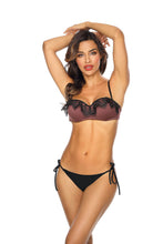 Load image into Gallery viewer, Stylish two-piece swimsuit with lace detailing, showcasing a model&#39;s elegant figure.