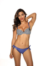 Load image into Gallery viewer, Chic striped bikini with scalloped edge details, showcasing a stylish and feminine swimwear design.