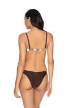 Load image into Gallery viewer, Stylish floral-patterned bikini top with brown bottoms, showcasing the model&#39;s back view against a white background.