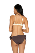 Load image into Gallery viewer, Two-piece swimsuit Etna, featuring brown bikini bottoms with tie-side details and a beige bra-style top with adjustable shoulder straps, showcasing a stylish and modern beach-ready look.