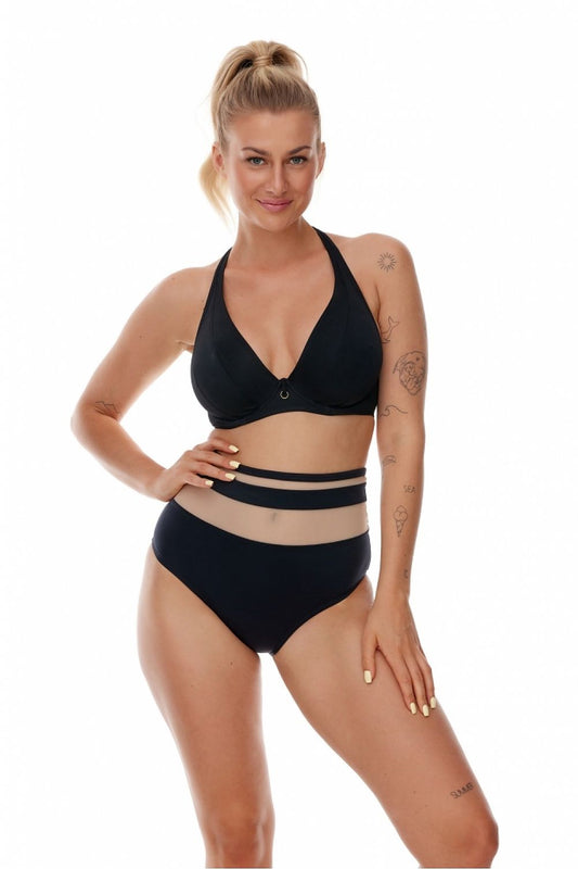 High-quality black halter bikini top and bottoms from Lupo Line, a premium swimwear brand, showcasing a chic, minimalist style.