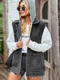 Chic denim jacket with hood, pockets, and contrast white sleeves