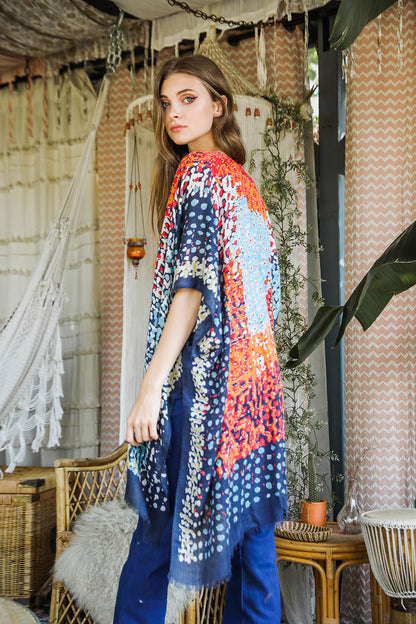 Vibrant Multicolor Frayed Kimono