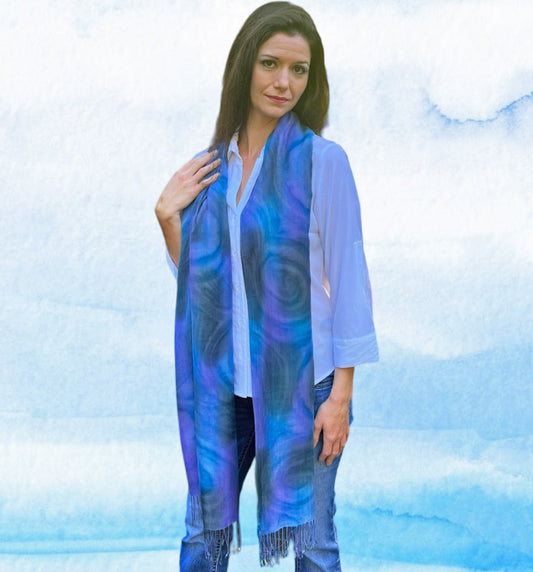 Royal Blue Modal Silk Hand Painted Watercolor Scarf