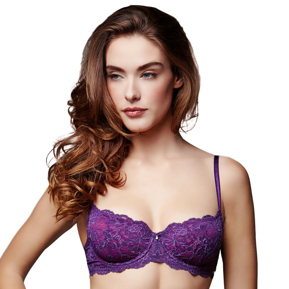 Elegant purple lace demi cup bra by Montelle Intimates Flirt, featuring a flattering design and soft, comfortable fit.