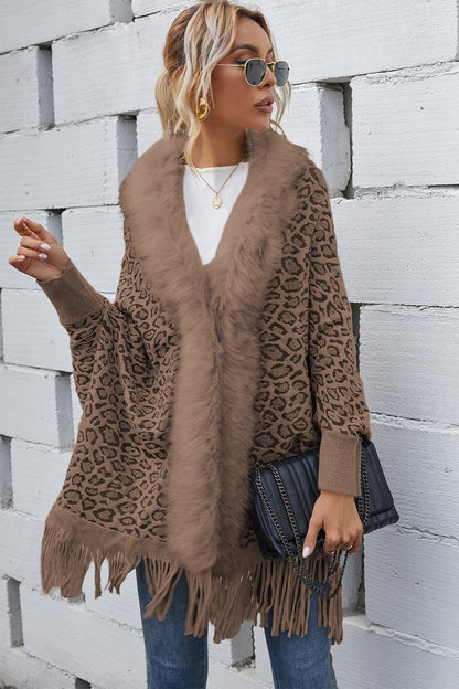 Leopard Fringe Detail Poncho