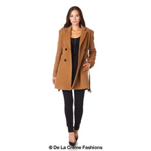 Load image into Gallery viewer, De La Creme - Womens Camel Textured Short Belted Coat