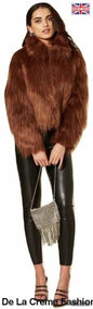 De La Creme Womens Faux Fur Cropped Aviator Bomber Jackets & Coats LoveAdora