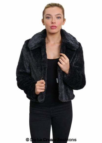 De La Creme Womens Faux Fur Cropped Aviator Bomber Jackets & Coats LoveAdora