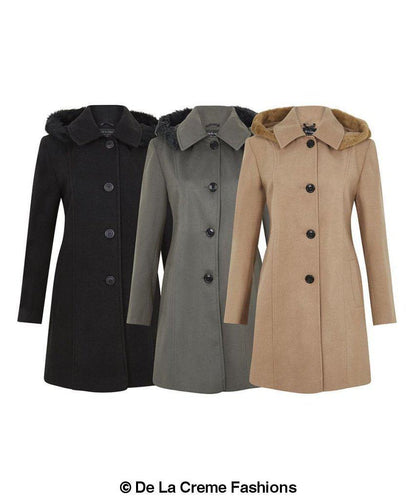 De La Creme - Women's Faux Fur Trim Hooded Coat Jackets & Coats LoveAdora