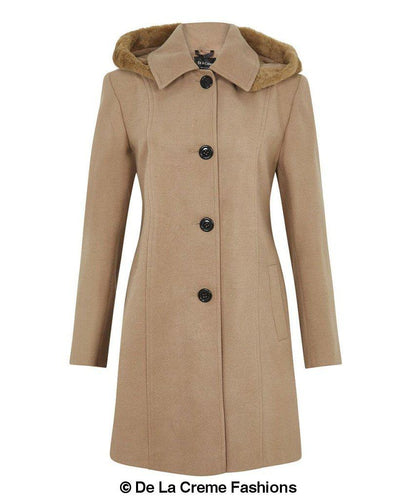 De La Creme - Women's Faux Fur Trim Hooded Coat Jackets & Coats LoveAdora