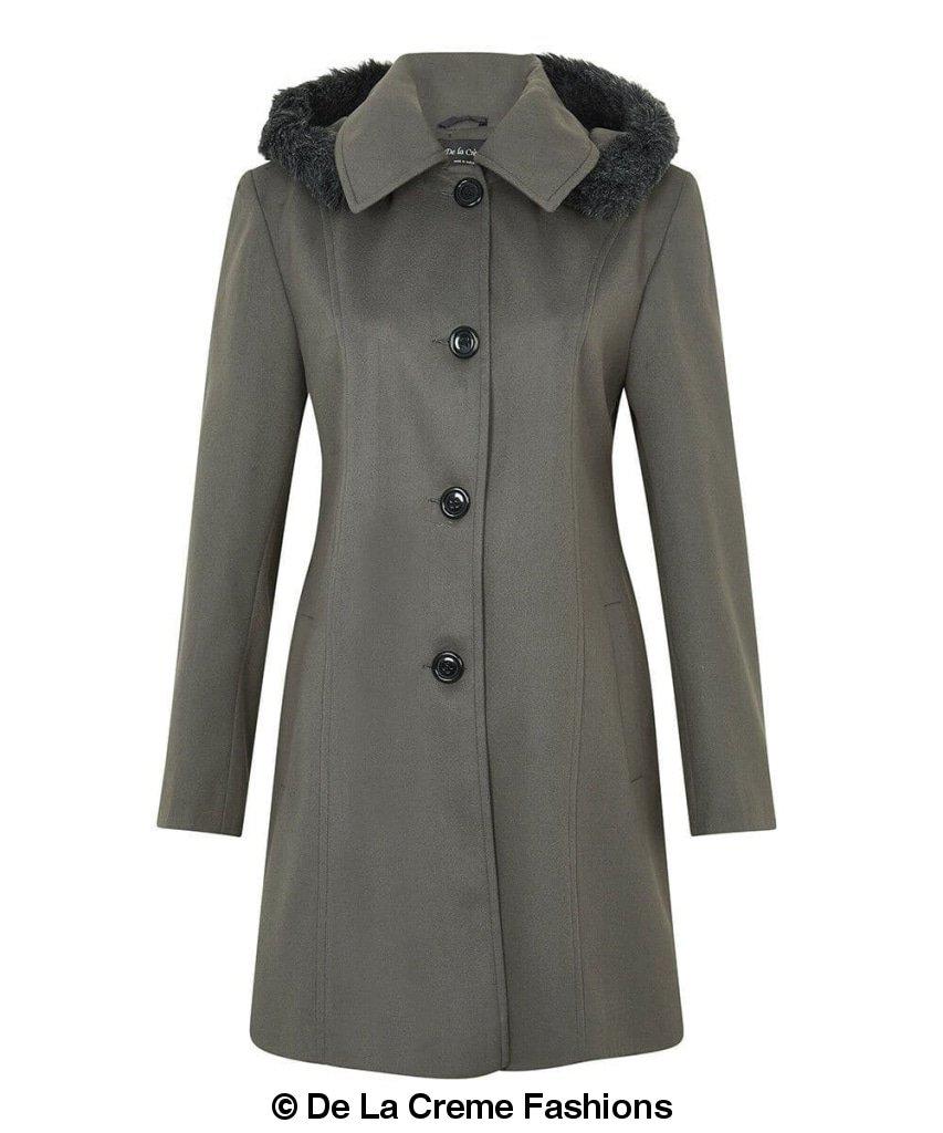 De La Creme - Women's Faux Fur Trim Hooded Coat Jackets & Coats LoveAdora