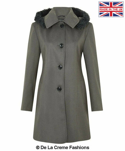 De La Creme - Women's Faux Fur Trim Hooded Coat Jackets & Coats LoveAdora