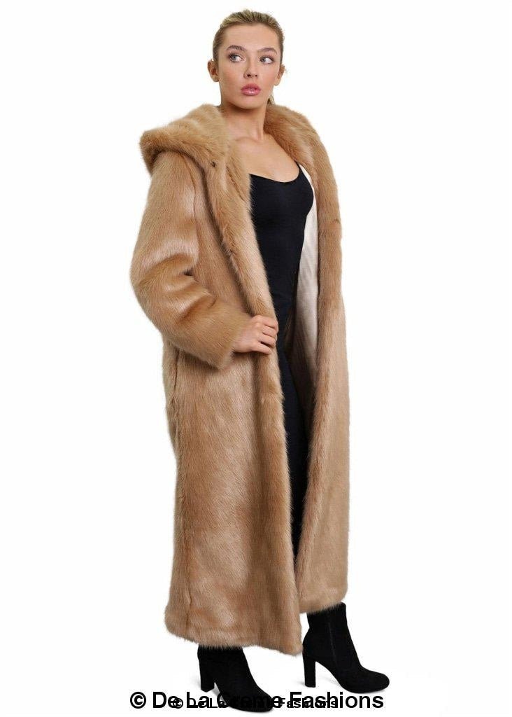 De La Creme - Womens Iconic Faux Fur Hooded Long Coat