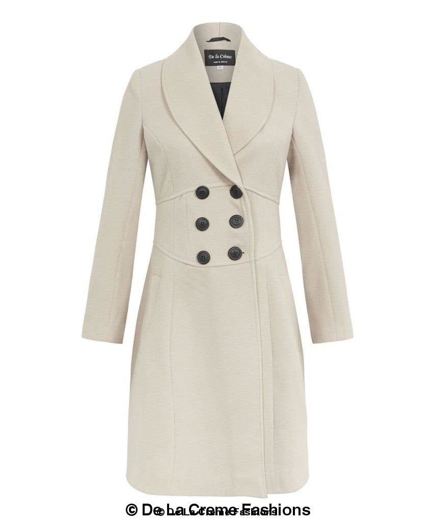 De La Creme - Womens Slim Fit Double Breasted Roll Collared Coat Jackets & Coats LoveAdora