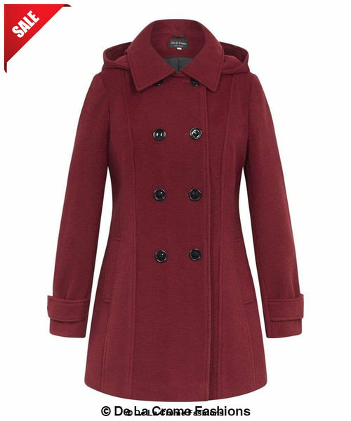 Womens Wool Feel Double Breasted Hooded Coat Jackets & Coats LoveAdora