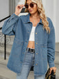 Removable Hood Button Up Long Sleeve Denim Jacket on model in casual street style