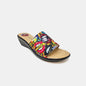 Colorful Printed Wedge Slipper with Rhinestone Accents